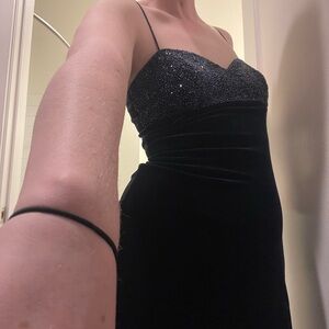 Vintage Old Money Holiday Ball Formal Beaded 90s Faux Velvet Navy Dress Cocktail